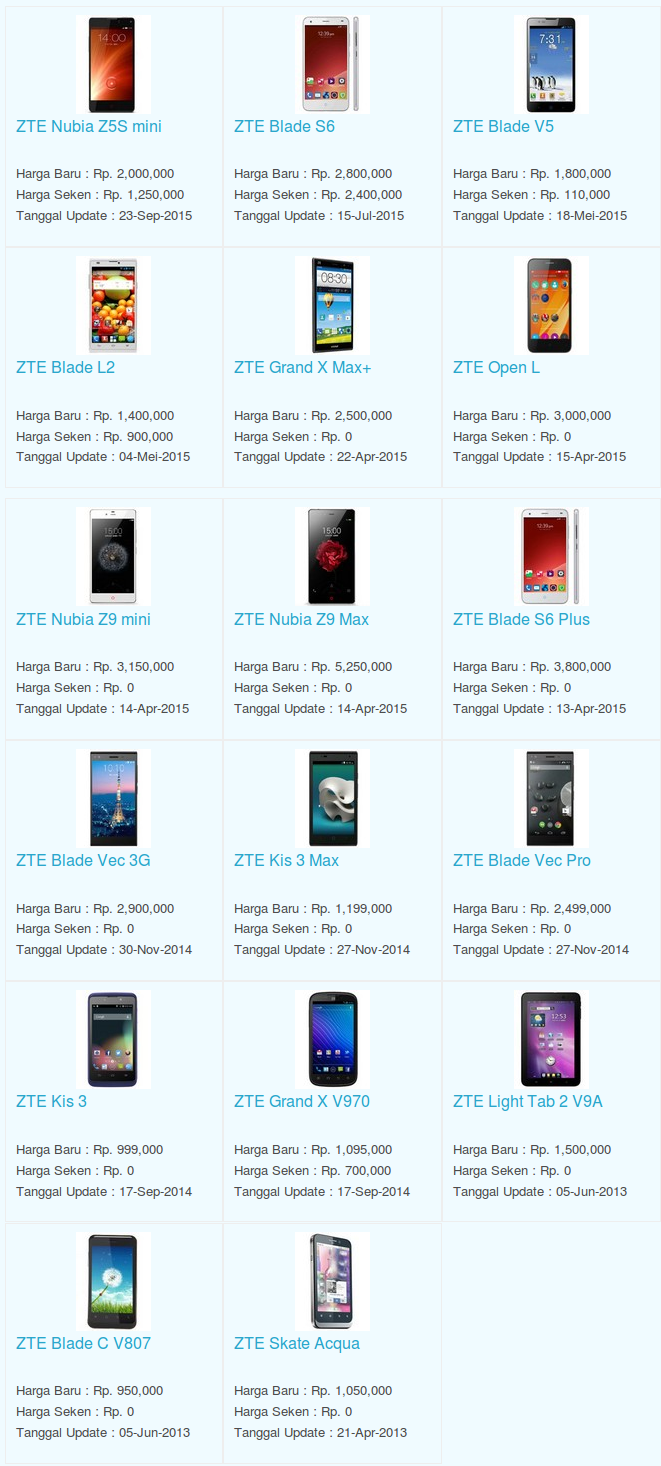 Daftar Terbaru Harga Hp ZTE Oktober 2015 Daftar Terbaru Harga Hp ZTE Oktober 2015