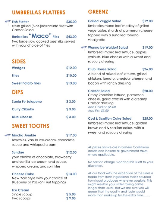 hello grenada, see you later america Umbrellas Menu