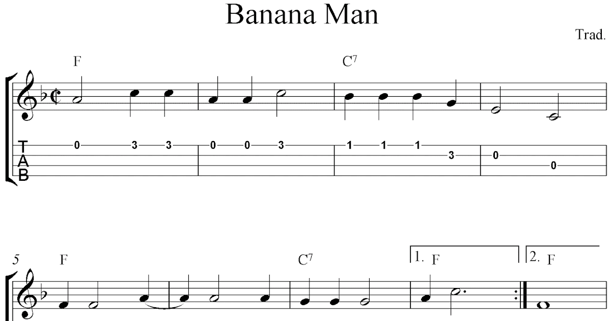 Banana Man, free ukulele tablature sheet music notes