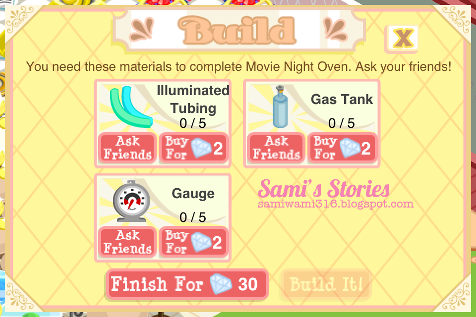 Sami's Stories Movie Night Oven Parts Requirements (BS)