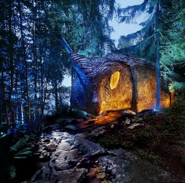 unique house in forest architectural photography