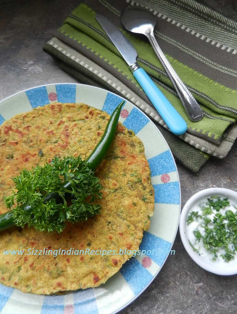Sizzling Indian Recipes..... Parsley paratha enriched with flaxseed