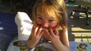 Eva sure is enjoying that watermelon