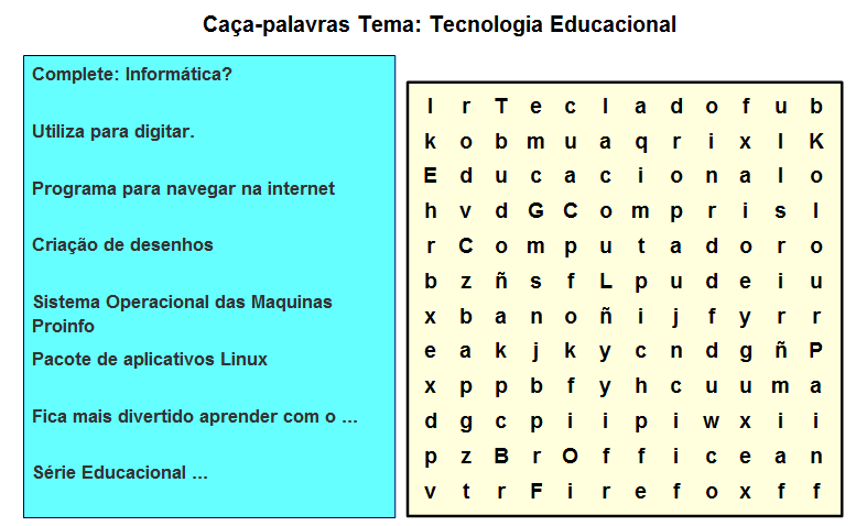 CAÇA PALAVRAS - TECNOLOGIA EDUCACIONAL worksheet