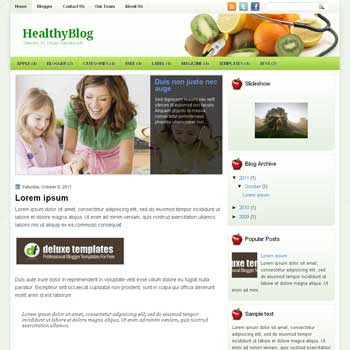 HealthyBlog blogger template. template blogspot magazine style. green color background blogger template