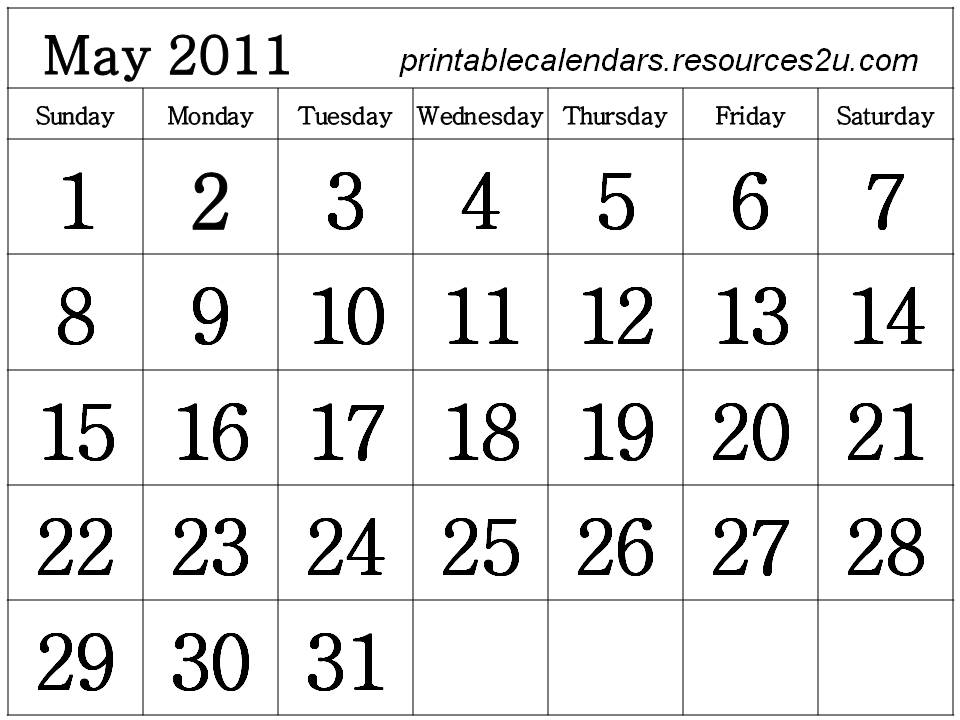 april may calendar 2011 printable. Free Printable Calendar 2011