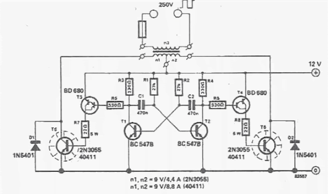 Simple 12V to 250V Converter  Circuit Diagram