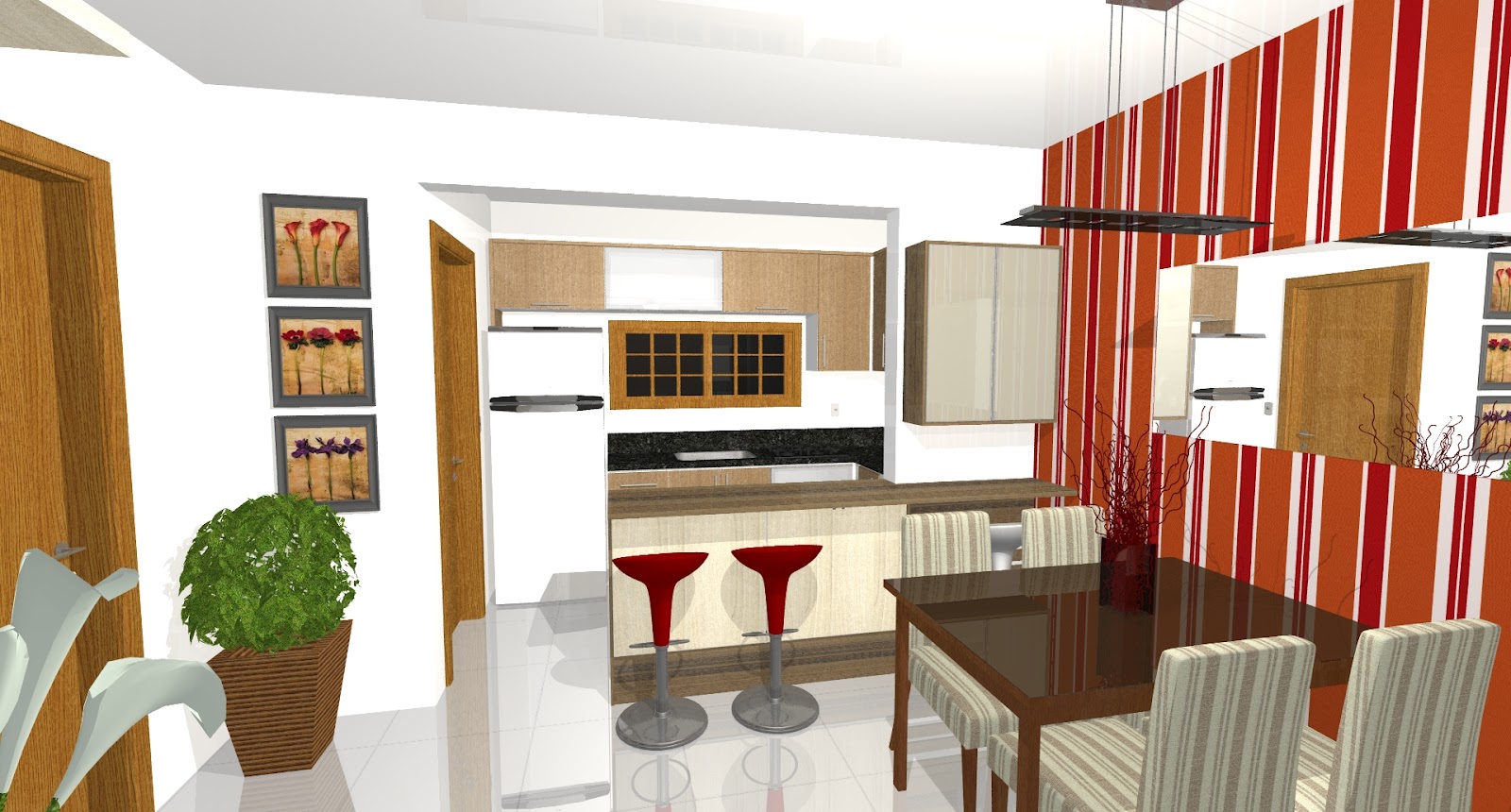 #AF401C Ambientes planejados.: Cozinha Sala de Estar e Jantar. 1600x860 px Projeto De Cozinha E Sala De Jantar #2873 imagens