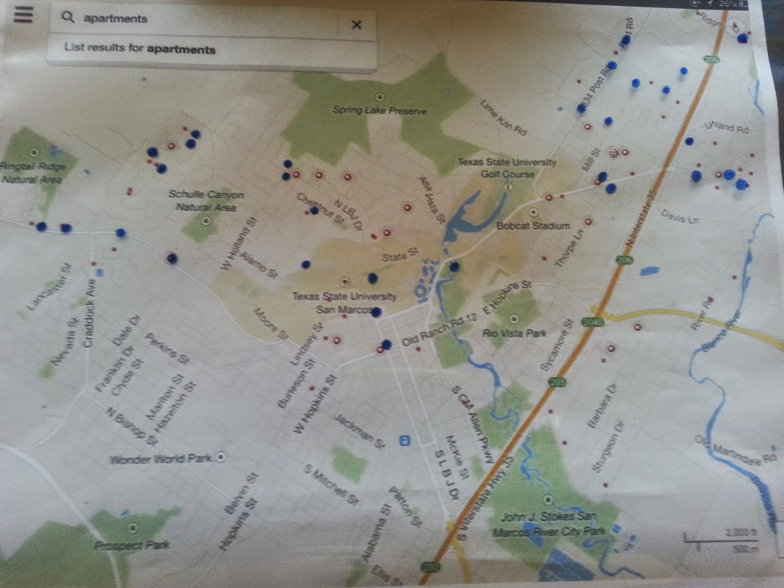 the blue dots represent shuttle stops and as i said previously the red dots represent apartment complexes now what i will do is put this map the blue dots represent shuttle stops and as i said previously the red dots represent apartment complexes now what i will do is put this map