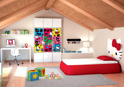 cuarto de hello kitty dormitorio con todo de hello kitty