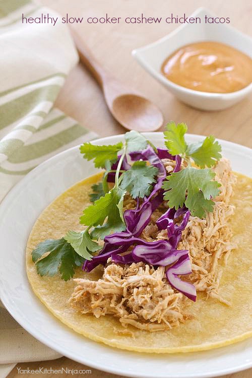 Healthy slow cooker cashew chicken tacos Yankee Kitchen Ninja