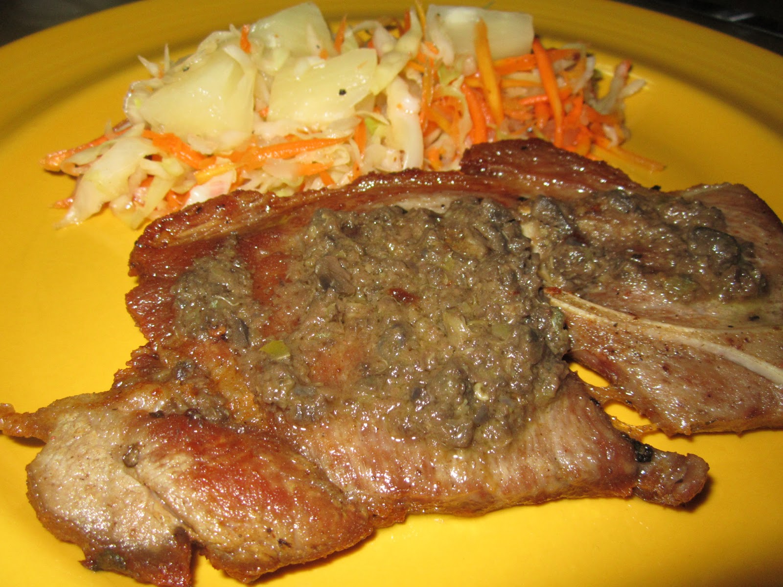 Pan Fried Pork Steak with Olive Tapenade