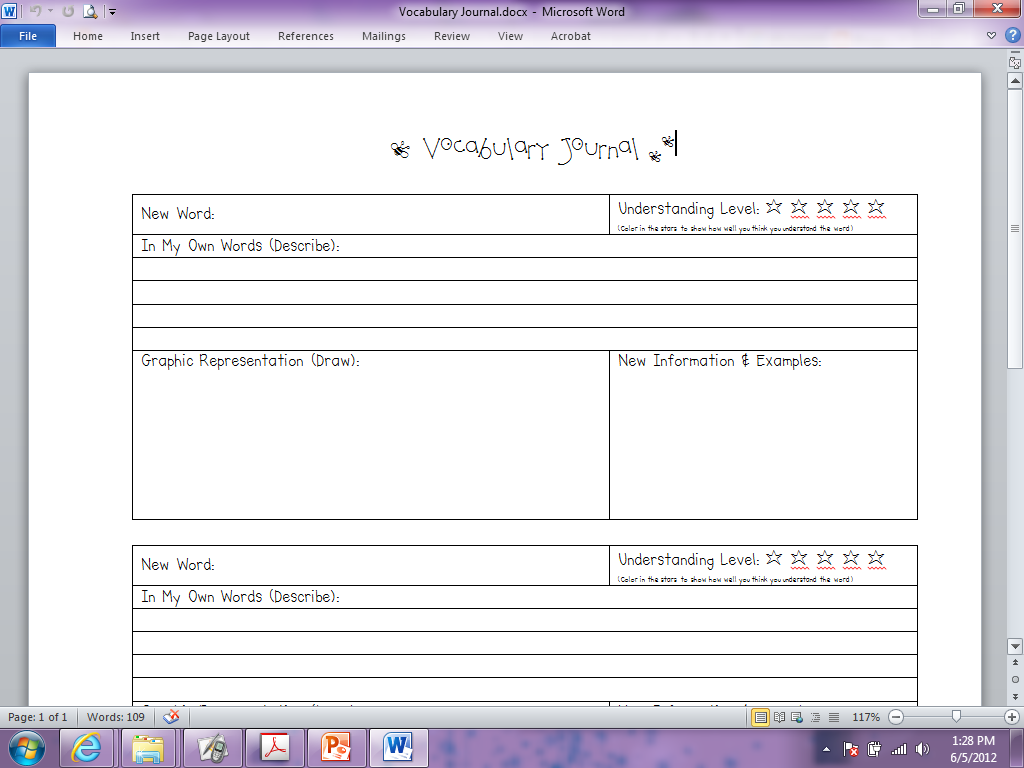 for the good of all students language arts vocabulary vocab journal template