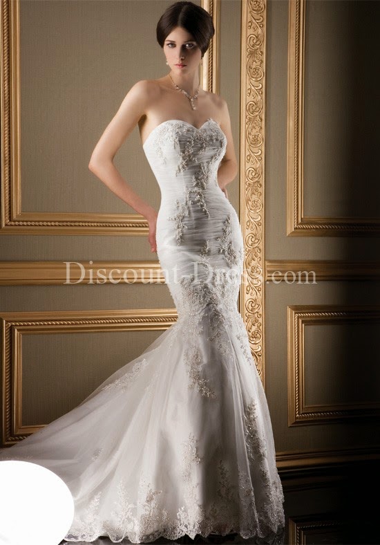 Mermaid Strapless Floor Length Attached Allover Lace Wedding Dress