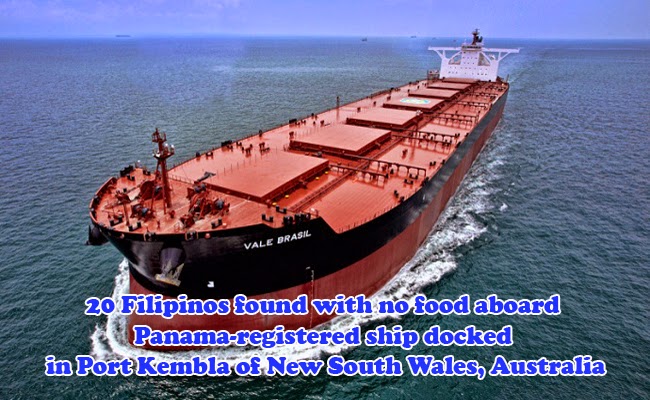 20 Filipinos found with no food aboard Panama-registered ship docked in Port Kembla of New South Wales, Australia 20 Filipinos found with no food aboard Panama-registered ship docked in Port Kembla of New South Wales, Australia