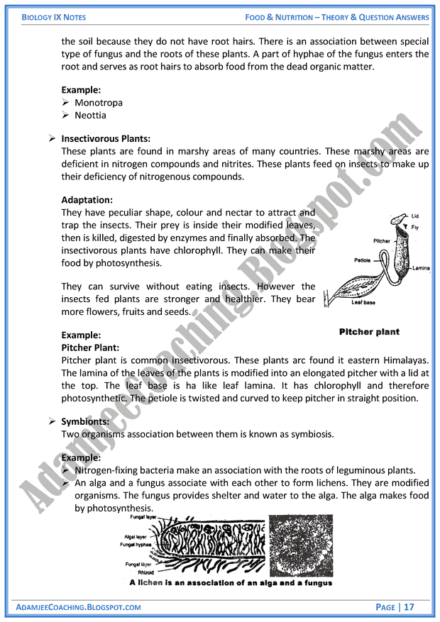 food-and-nutrition-theory-notes-and-question-answers-biology-notes-for-class-9th