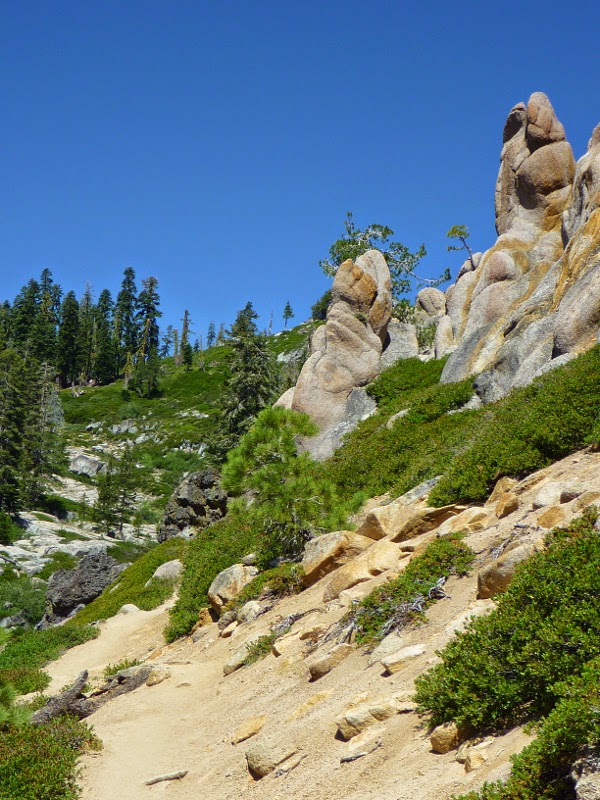 KT-22 slope and rock sculptures above Five Lakes Trail South-facing slope of the KT-22 mountain between Squaw Valley and Bear Creek valley