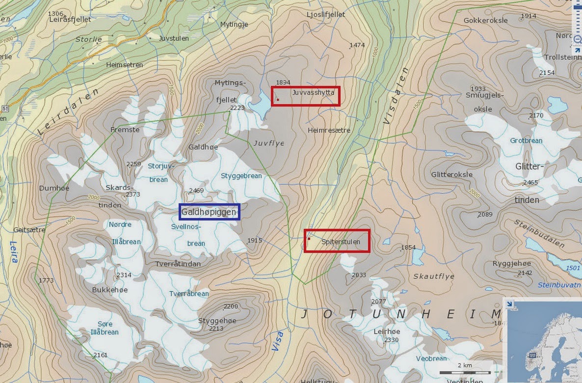 mapa Ascension al Galdhopiggen mapa Ascension al Galdhopiggen