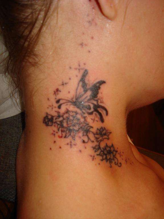 butterfly-and-flowers-on-neck-tattoo