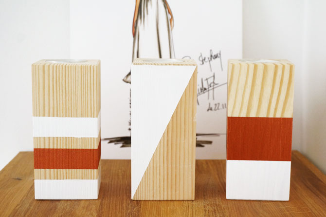 Do-It-Yourself : bougeoirs en bois couleur blanc et cuivre