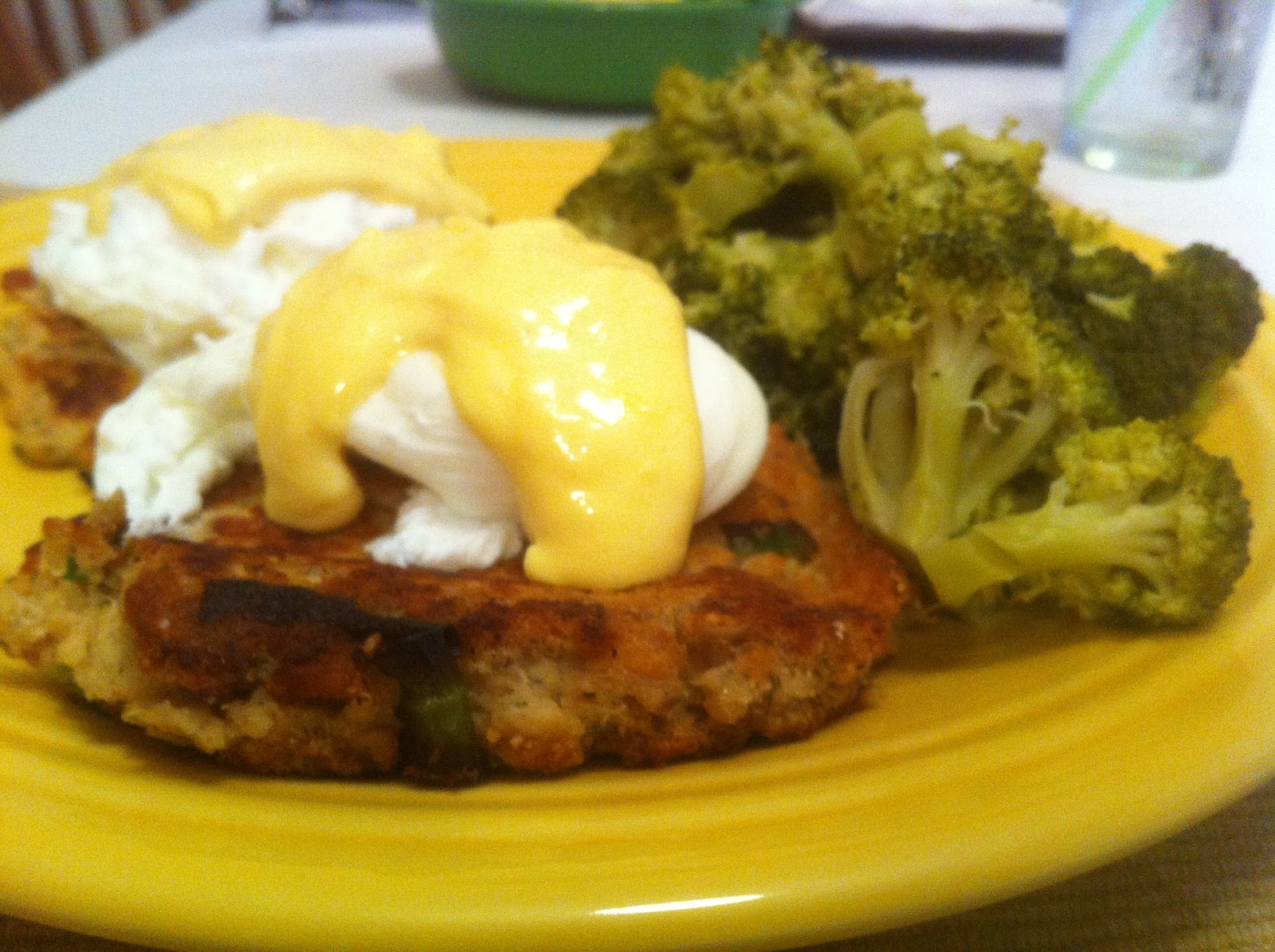 Salmon Cake Eggs Benedict with Steamed Broccoli The Cave