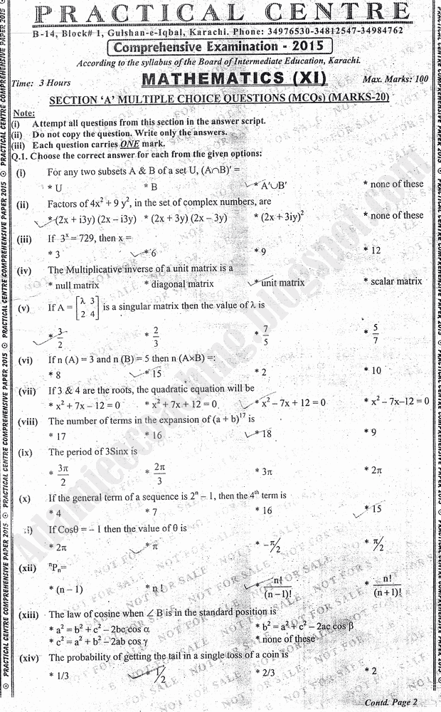 practical centre guess papers 2015 class 11th
