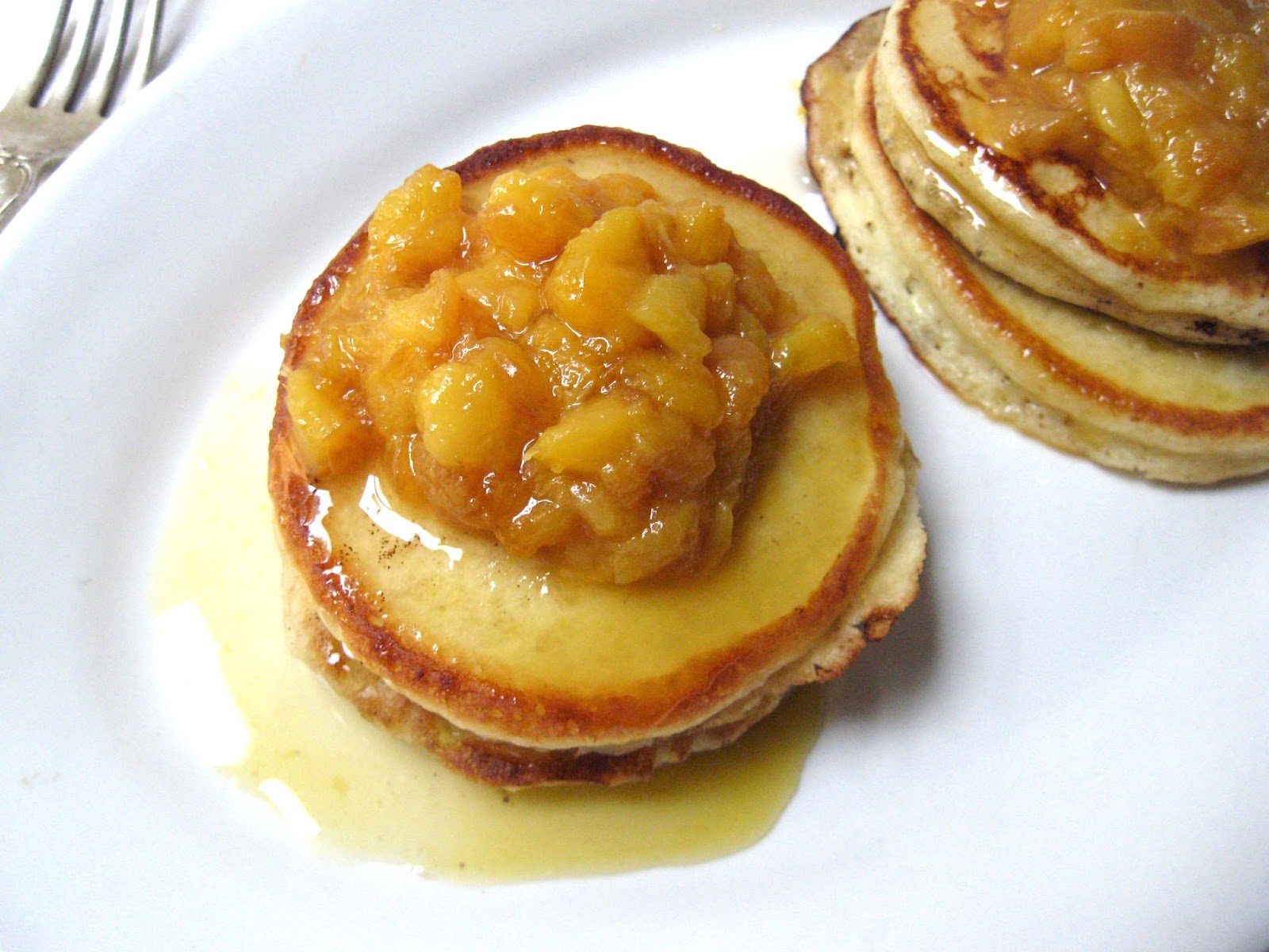 she's in the kitchen buttermilk pancakes with chunky peach sauce