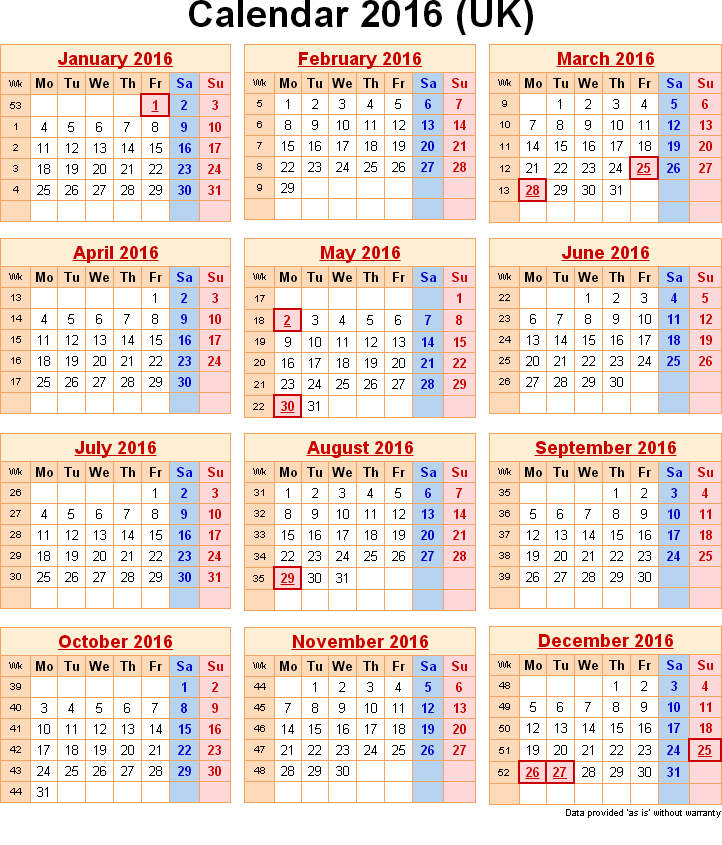 2016 calendar with public bank holidays efreeshare