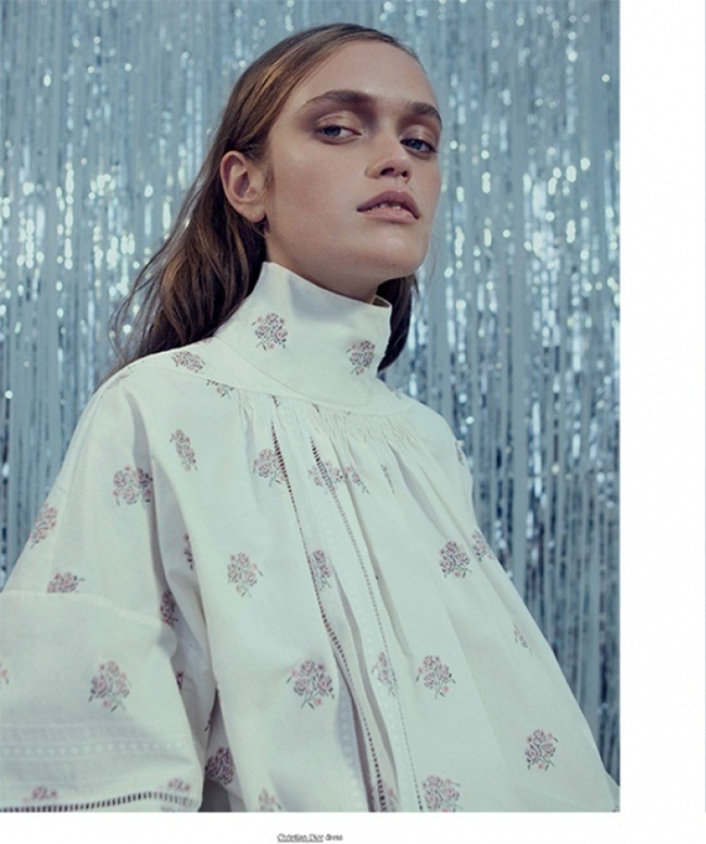 Oyster Magazine #106 April 2015, Jayne Bailey Christian Dior 2015 SS Edwardian Embroidered Turtleneck Cotton Shirt-Dress Editorials