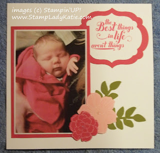 Scrapbook baby page made with StampinUP's Secret Garden Stamps and framelit dies