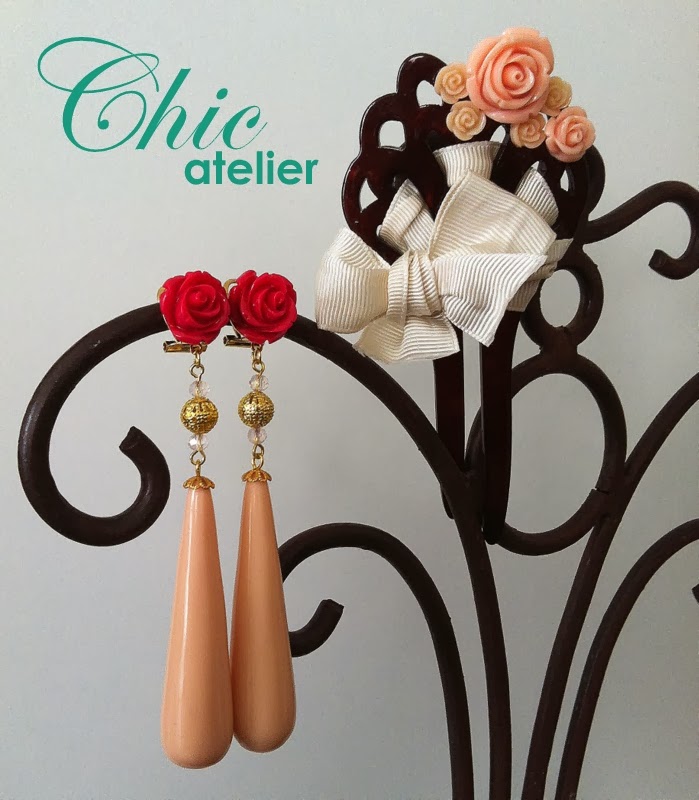 Pendientes lágrima nude y peineta Pendientes y peineta de flamenca