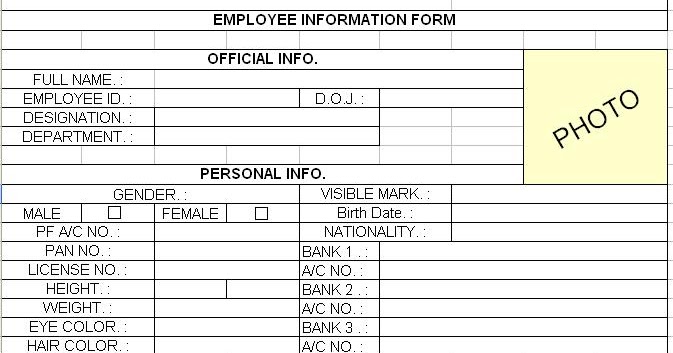 Employee Information Form In Excel