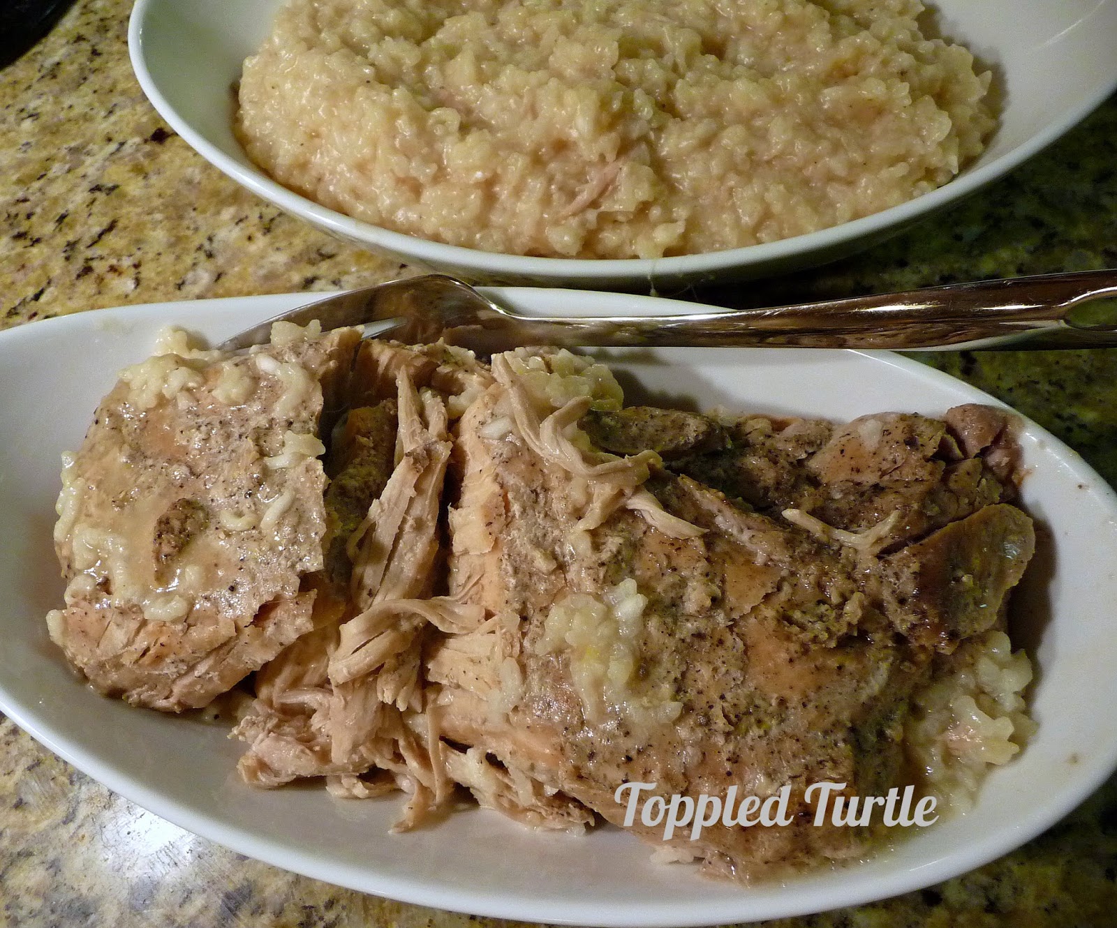 Toppled Turtle Crock Pot Peppered Pork and Parmesan Risotto