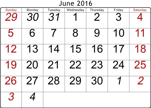 June 2016 Calendar with Canadian Holidays Free, June 2016 Printable Calendar Cute Word Excel PDF Template Download Monthly, June 2016 Blank Calendar Weekly