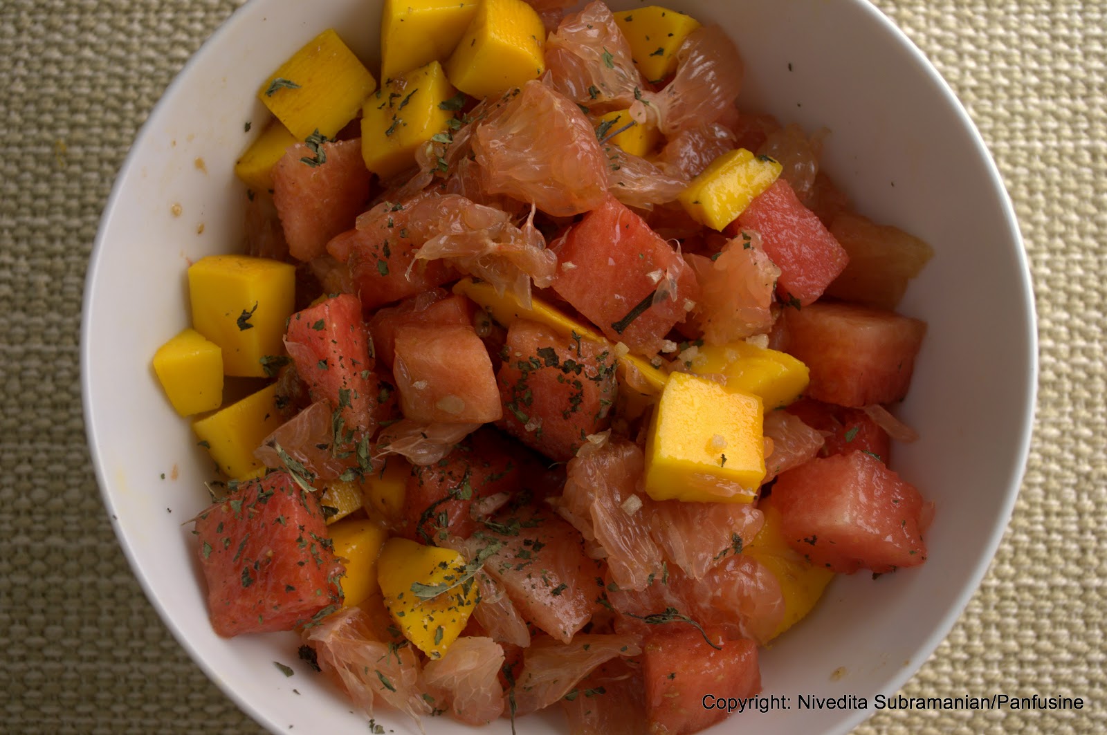 Day 97 Pomelo, mango & watermelon Salad with a balsamic vinaigrette dressing