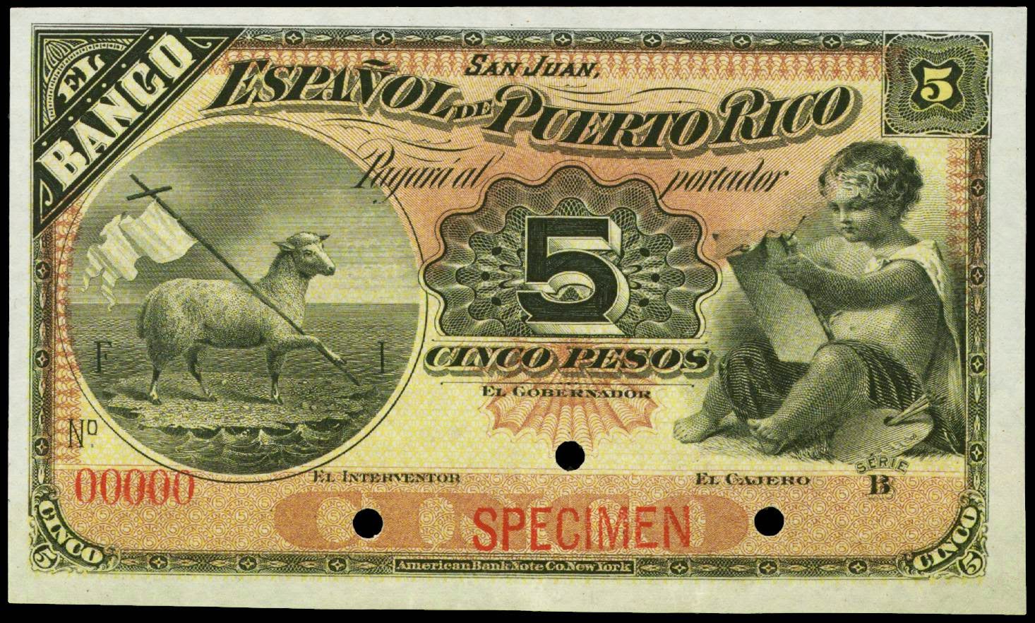 5 Pesos Banco Espanol de Puerto RicoWorld Banknotes & Coins Pictures