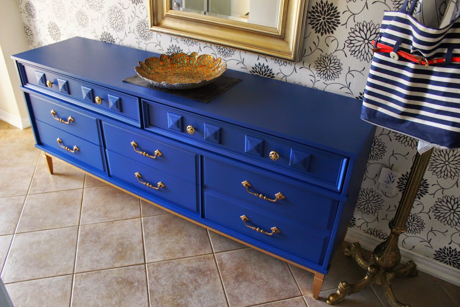 Re Tiqued By Rae Bond Blue And Gold Dresser With Sticky Drawers