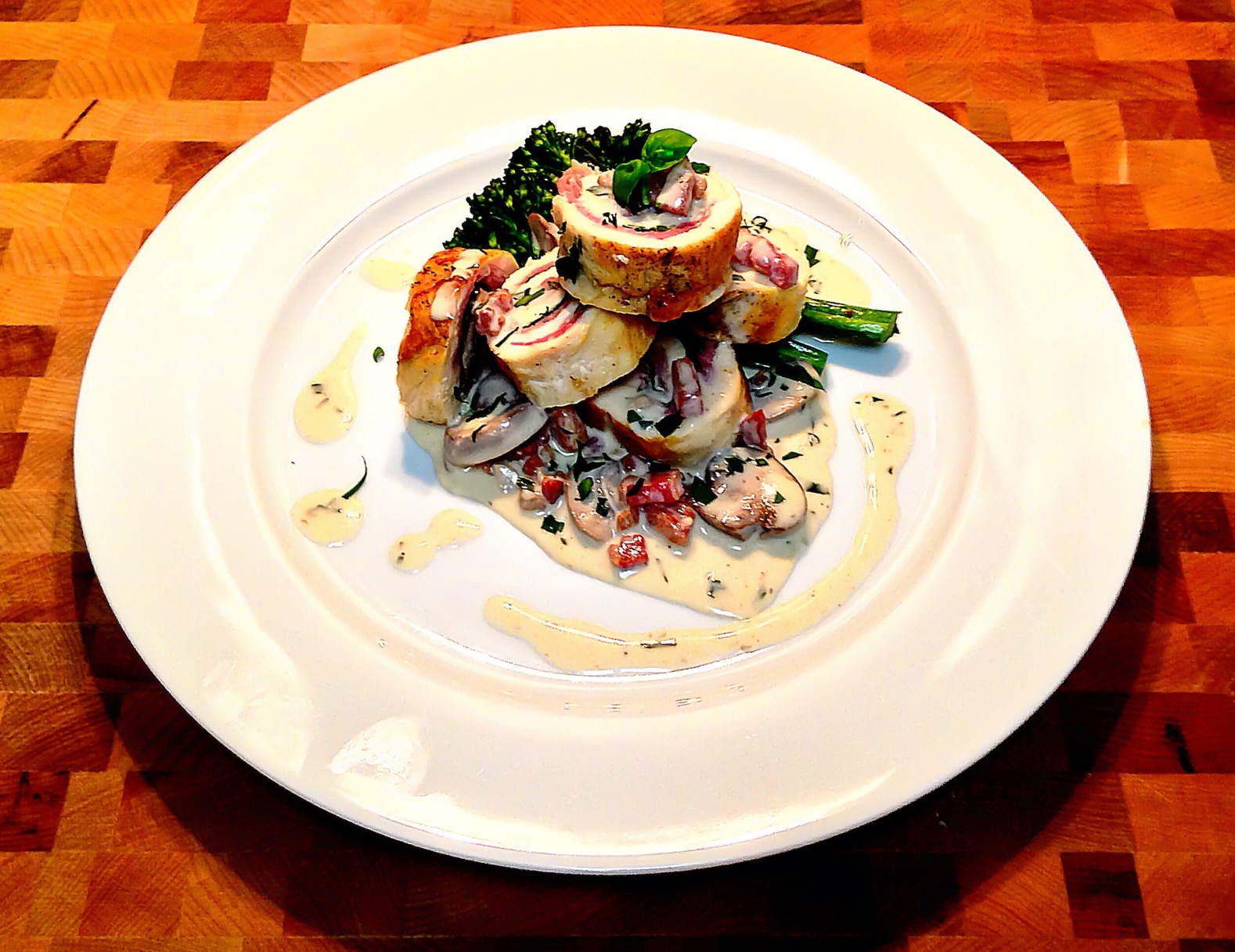 The Graffiti Cookery Recipe Chicken Roulade, Pancetta Cream Sauce, Charred Broccolini