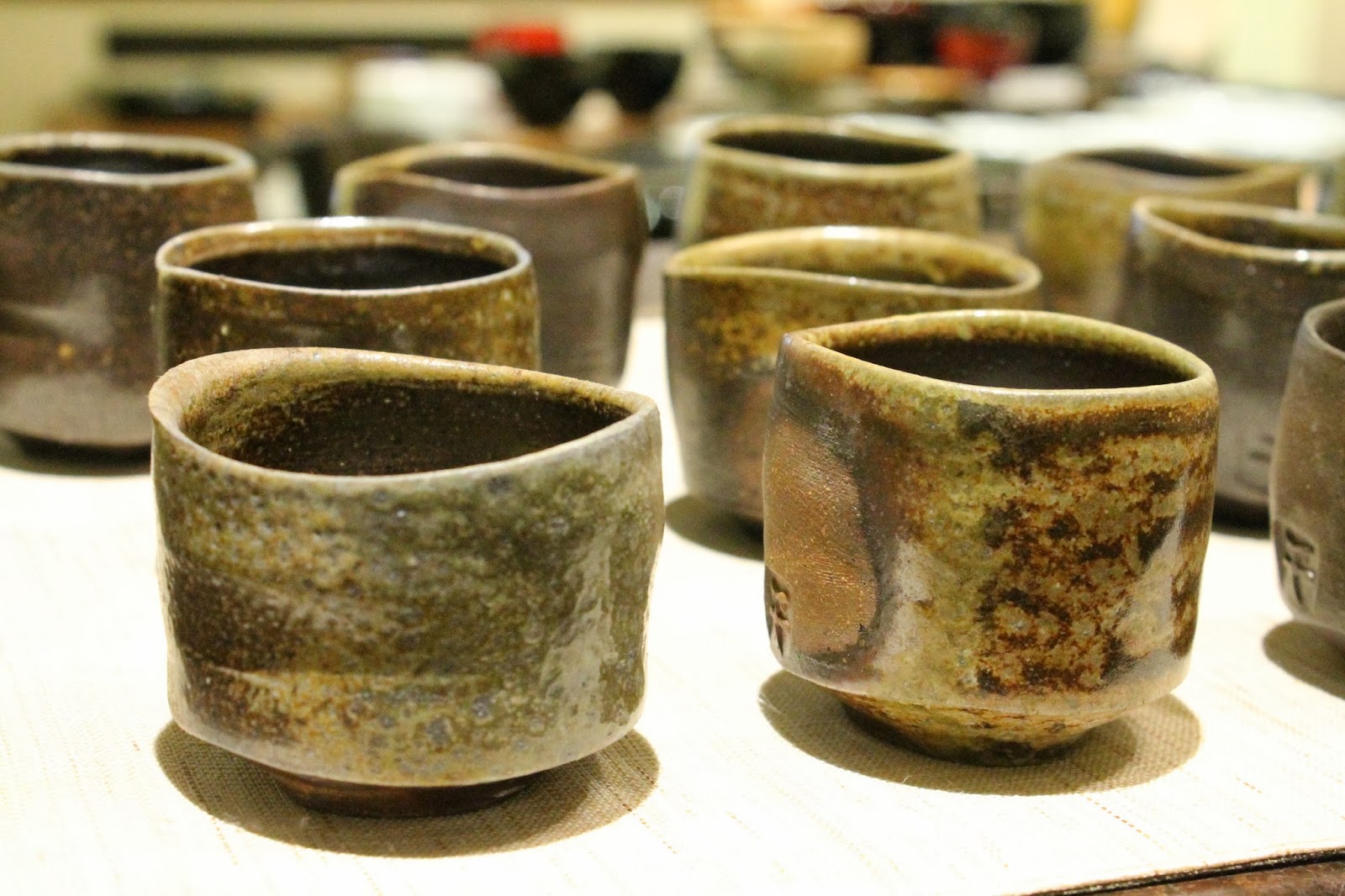 Sara Japanese Pottery Sake Cups & Small Dish by Shumpei Yamaki