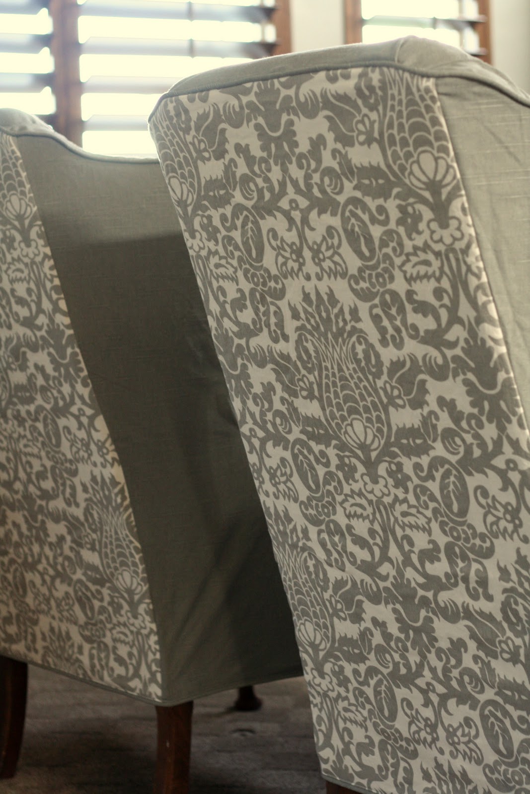 Custom Slipcovers by Shelley Gray Wingbacks with Damask Back