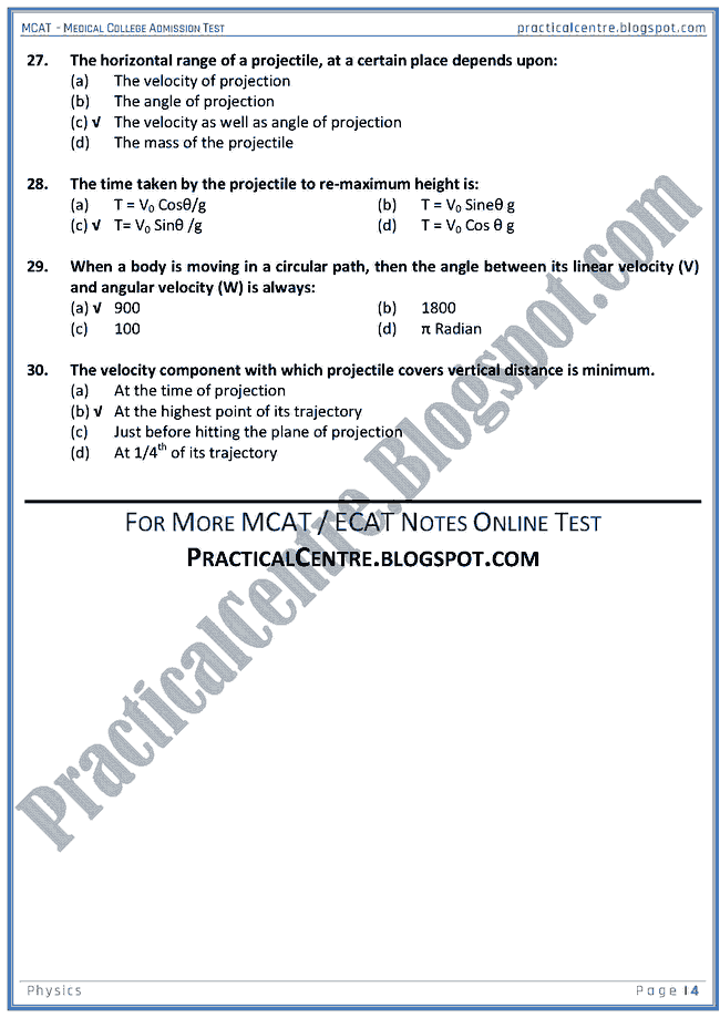 mcat-physics-projectile-motion-mcqs-for-medical-college-admission-test
