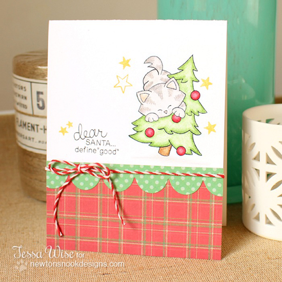 Christmas kitty card by Tessa Wise for Newton's Nook Designs - Newton's Curious Christmas Cat stamp set