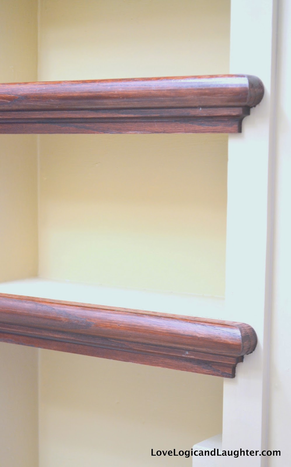 Using Stair Tread Nosing as Finishing Trim on Builtin Shelves Logic
