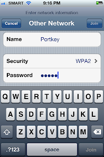 iPhone 4s Wi-Fi settings - wireless network name and password.