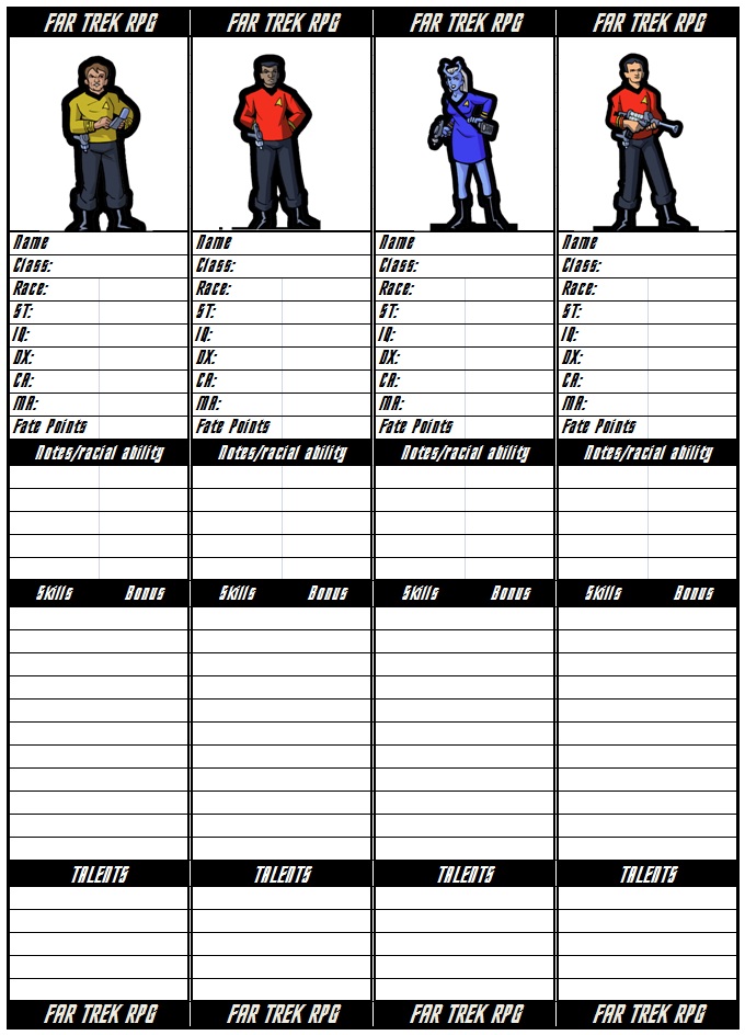 Far Trek character sheets.