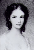 Black and white version of a portrait painting of Laura Secord