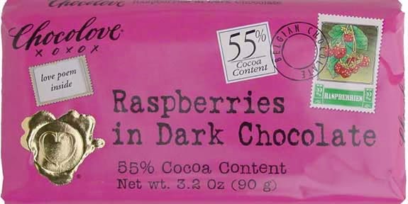 Chocolove Raspberries in Dark Chocolate bar