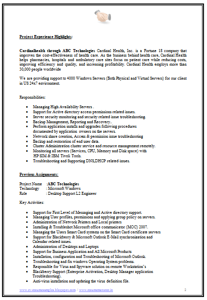 Active directory support resume experience