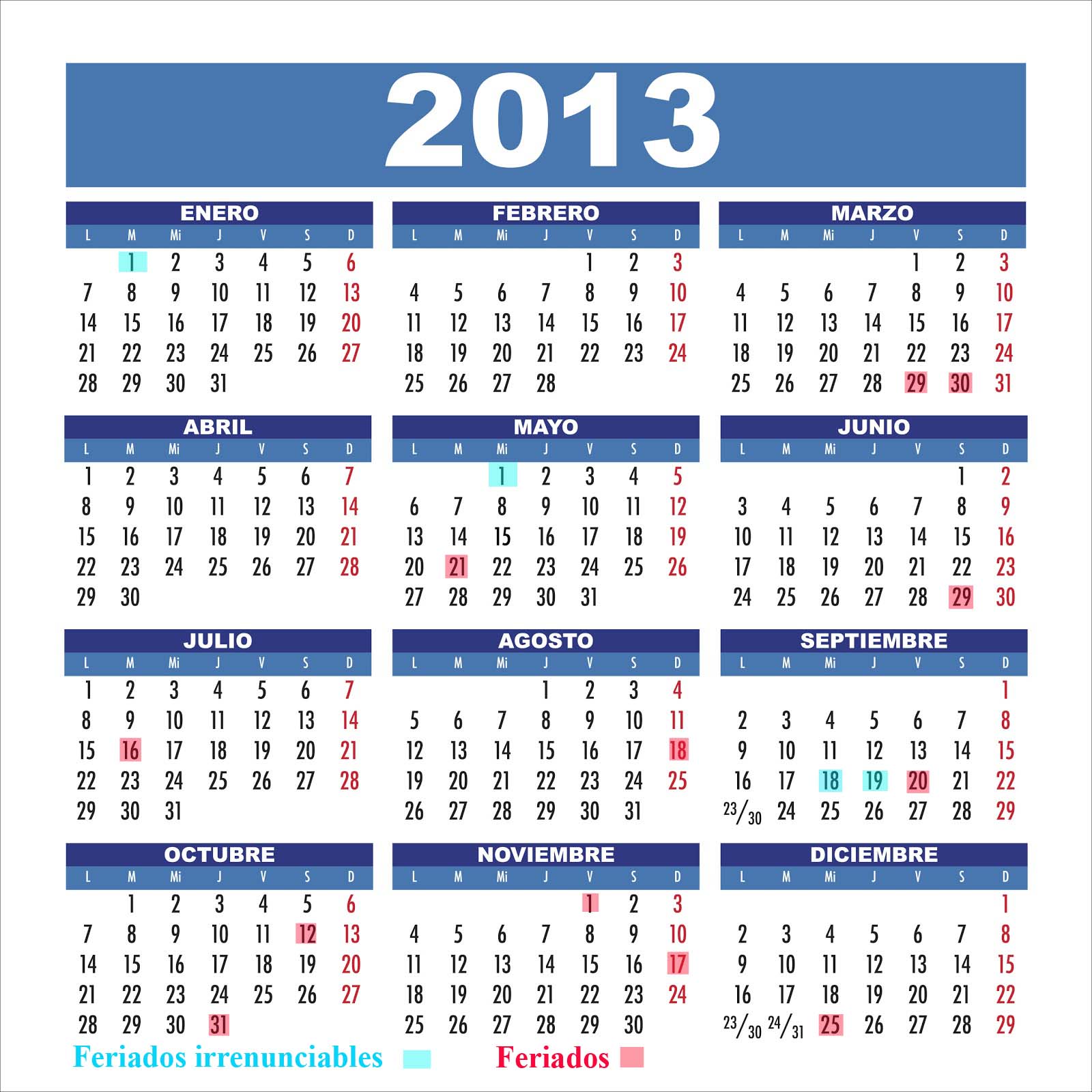 Calendario 2012 Y Sus Feriados En Chile