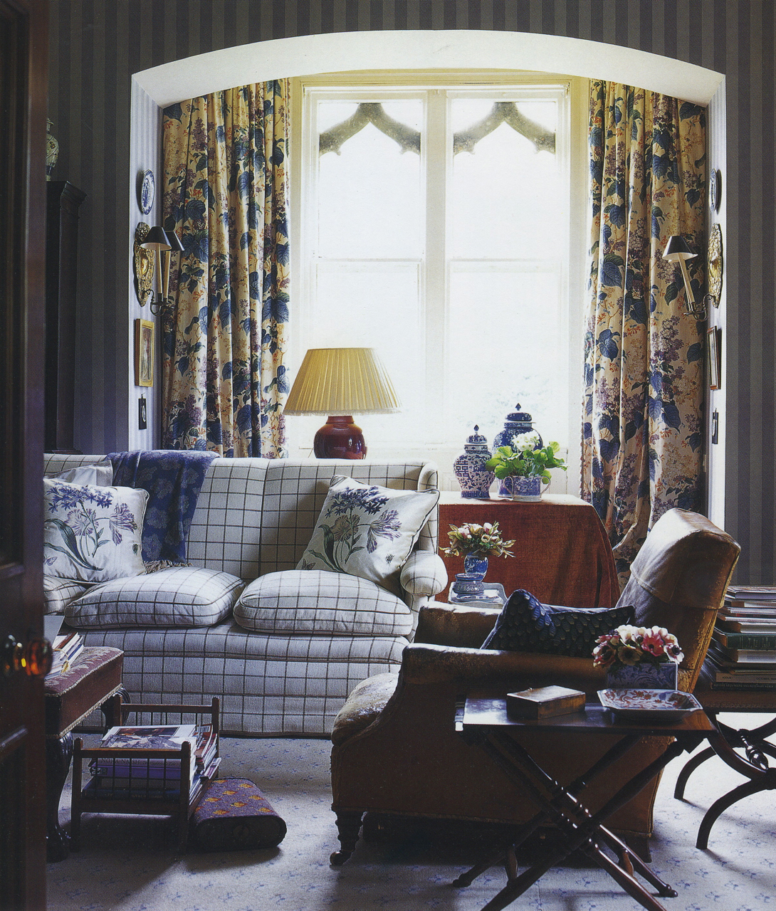 Roger BanksPye mixing blue patterns with brown to anchor